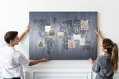 Cork board World map made of typography