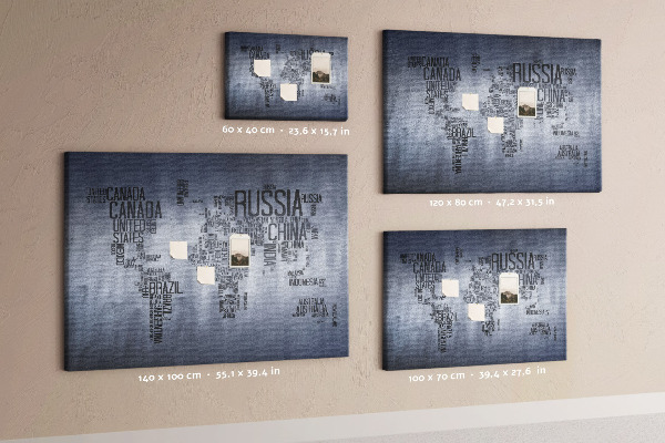 Cork board World map made of typography