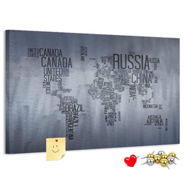 Cork board World map made of typography