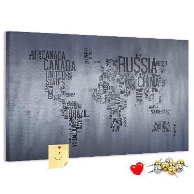 Cork board World map made of typography