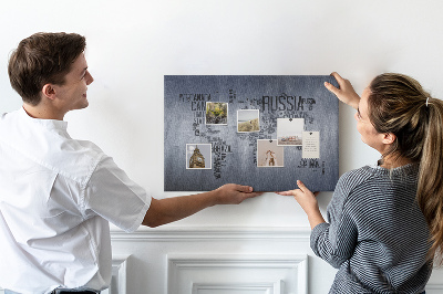 Cork board World map made of typography