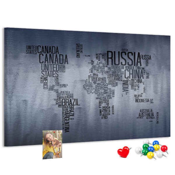 Cork board World map made of typography