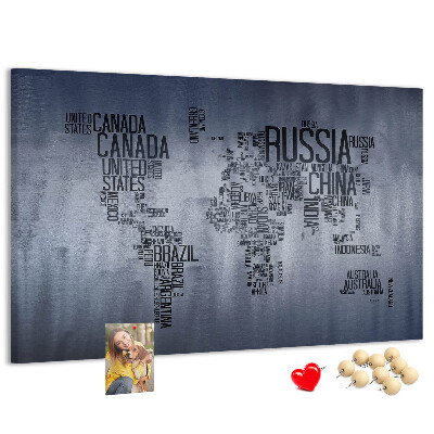Cork board World map made of typography