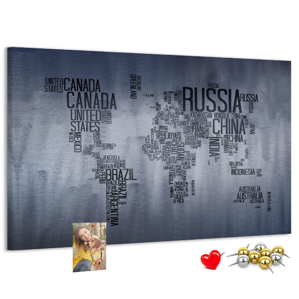 Cork board World map made of typography