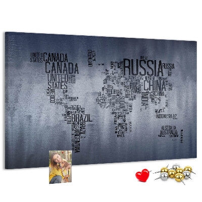 Cork board World map made of typography