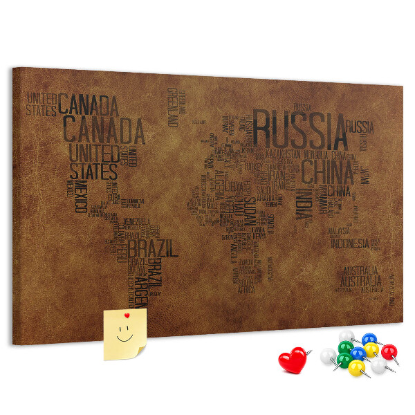 Cork display board Country names map