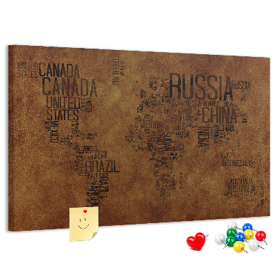Cork display board Country names map