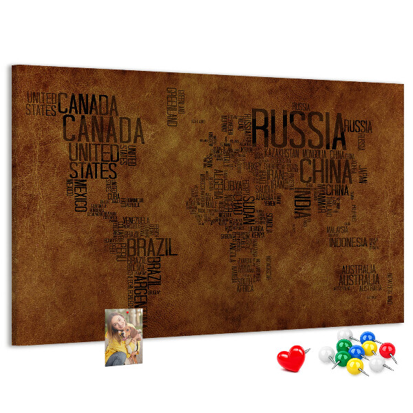 Cork display board Country names map