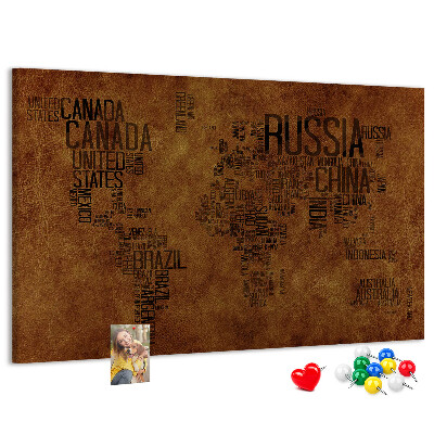 Cork display board Country names map