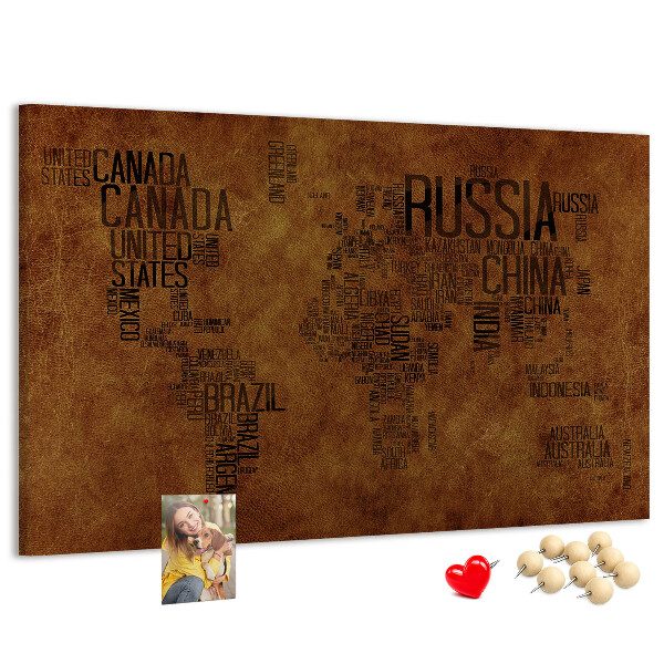 Cork display board Country names map