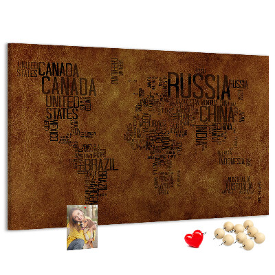 Cork display board Country names map