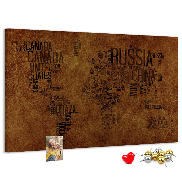 Cork display board Country names map