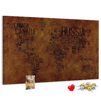 Cork display board Country names map