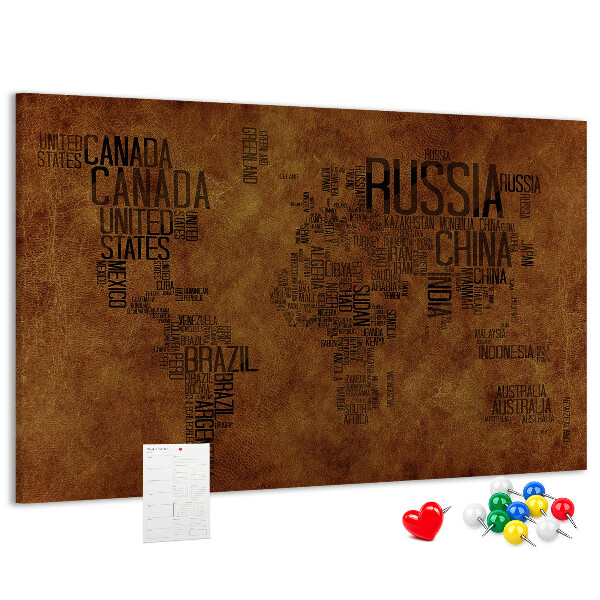Cork display board Country names map