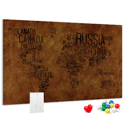 Cork display board Country names map