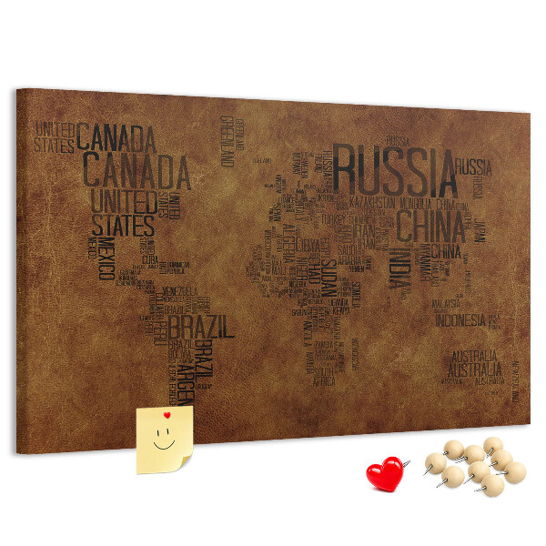 Cork display board Country names map