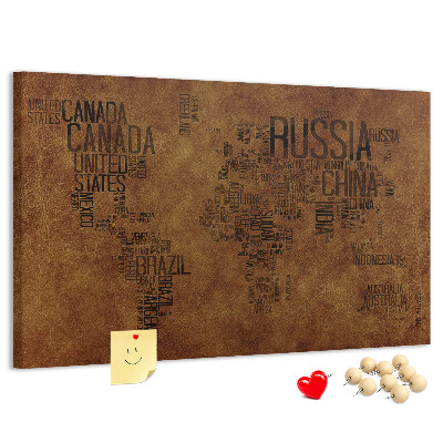 Cork display board Country names map