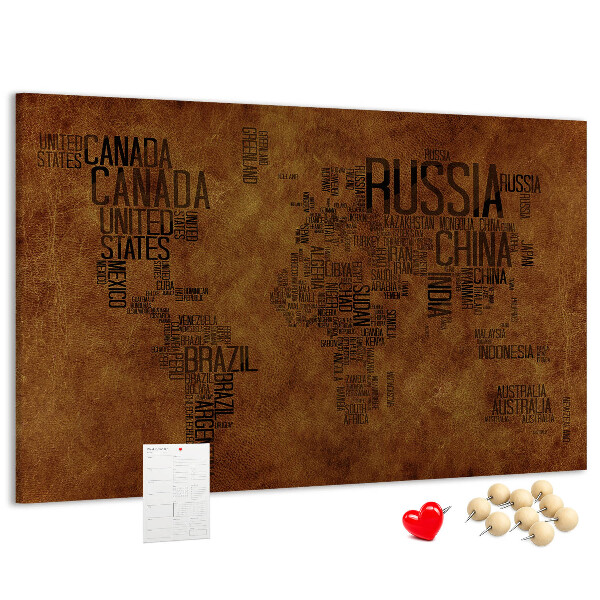 Cork display board Country names map