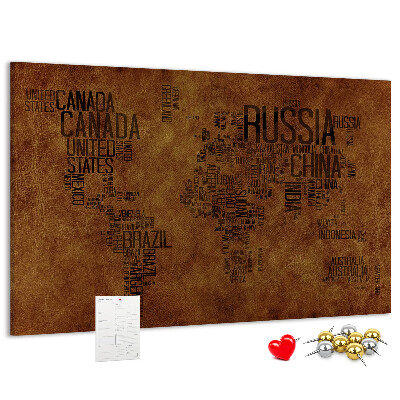 Cork display board Country names map