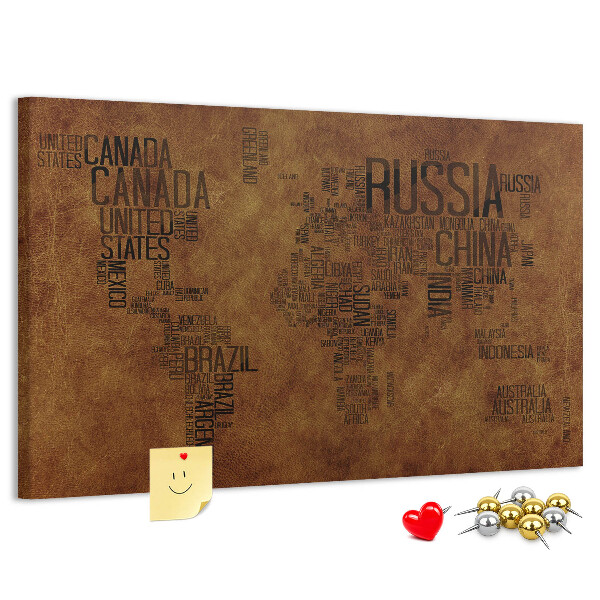 Cork display board Country names map