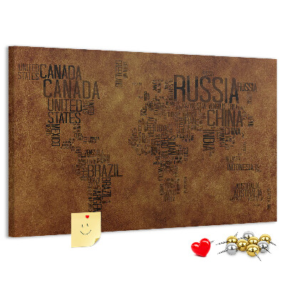 Cork display board Country names map