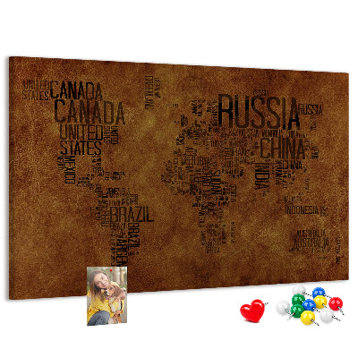 Cork display board Country names map