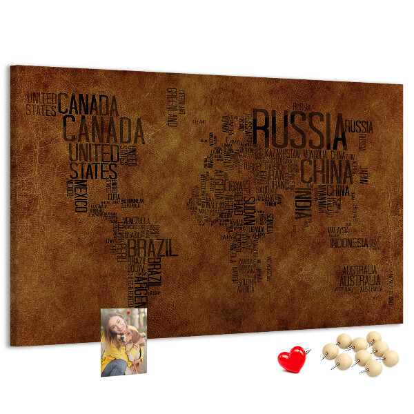 Cork display board Country names map