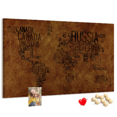 Cork display board Country names map