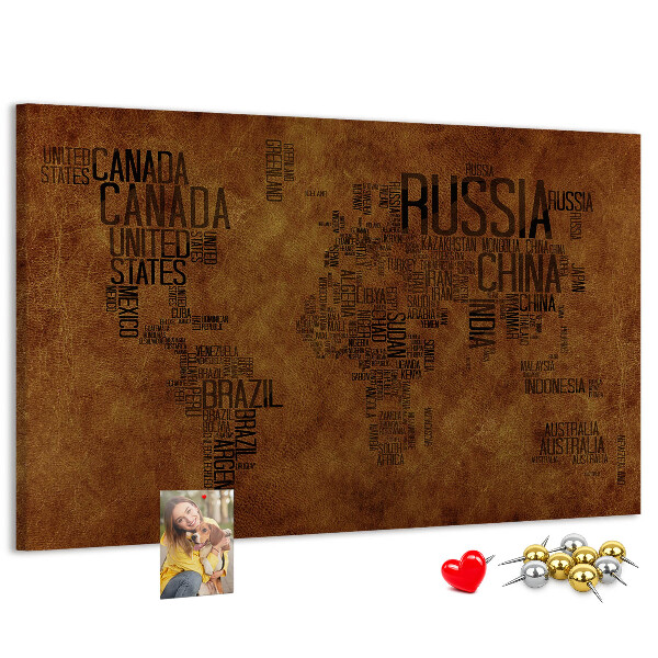 Cork display board Country names map