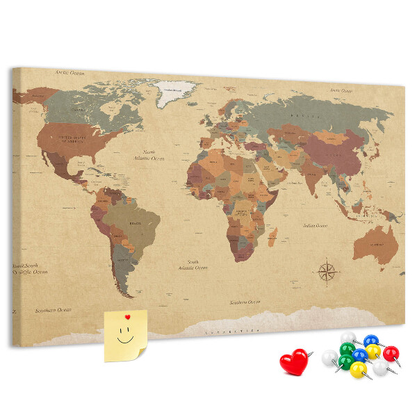 Cork board Vintage world map