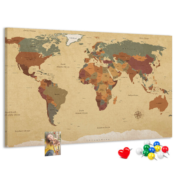 Cork board Vintage world map