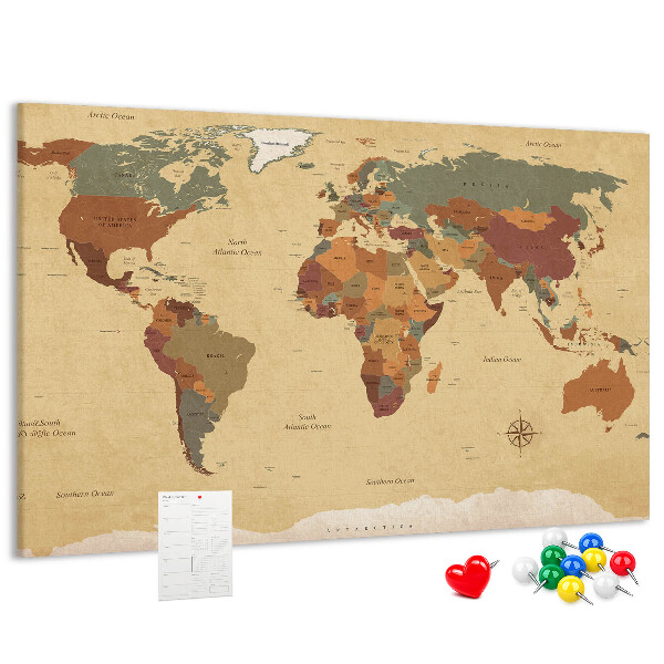 Cork board Vintage world map