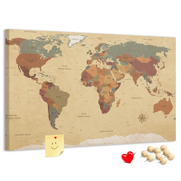 Cork board Vintage world map