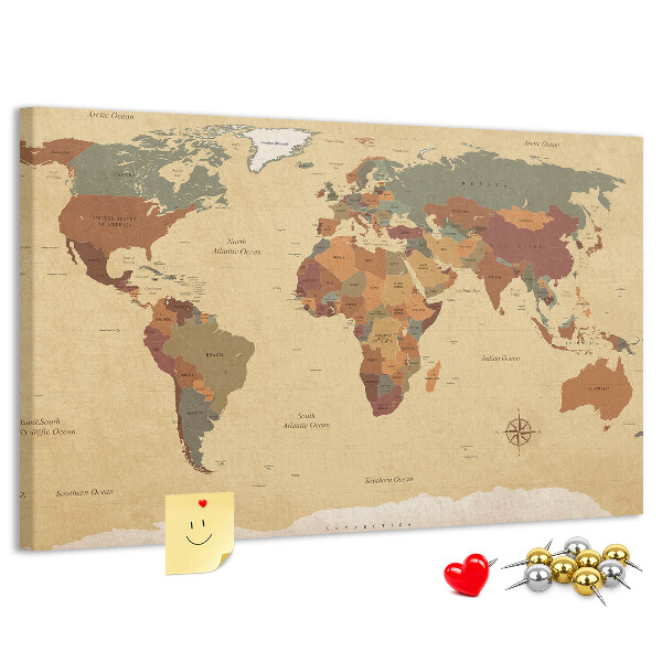 Cork board Vintage world map