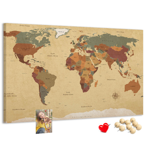 Cork board Vintage world map