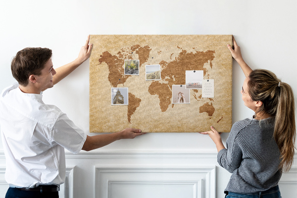 Cork memo board Old-style world map