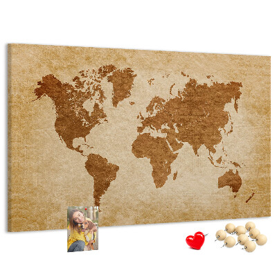 Cork memo board Old-style world map