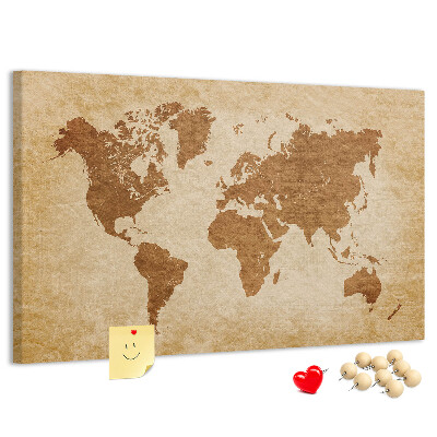 Cork memo board Old-style world map