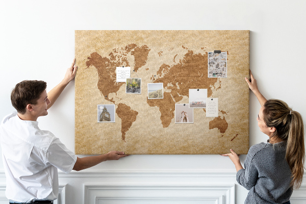 Cork memo board Old-style world map