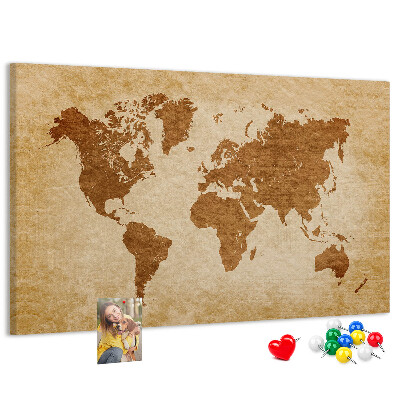Cork memo board Old-style world map