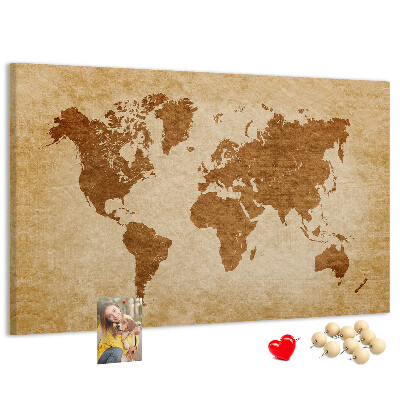 Cork memo board Old-style world map