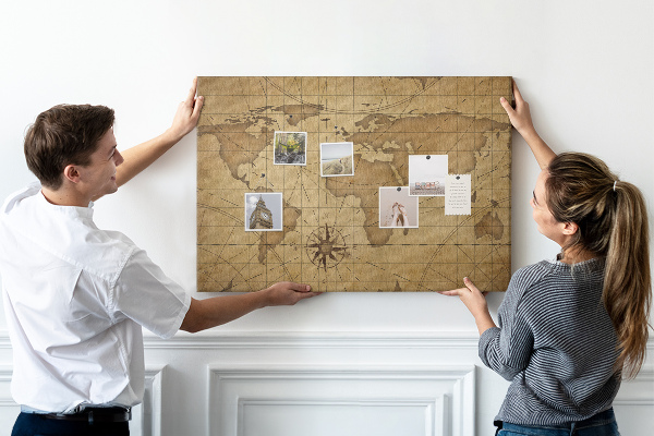 Cork memo board Vintage world map