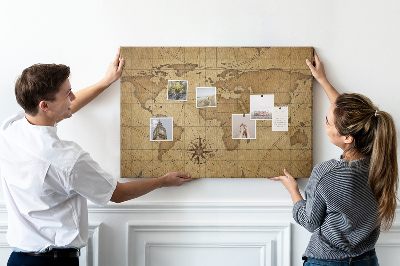 Cork memo board Vintage world map