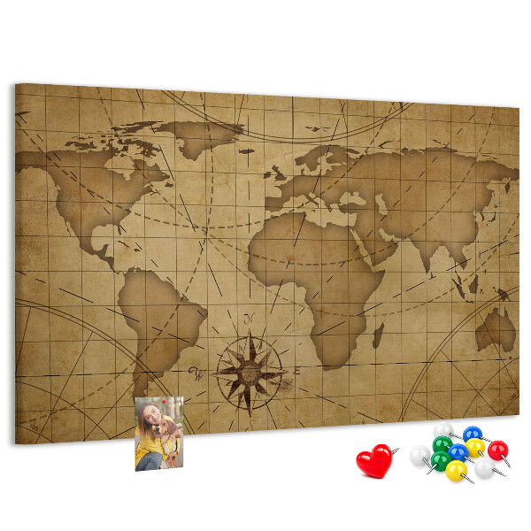 Cork memo board Vintage world map