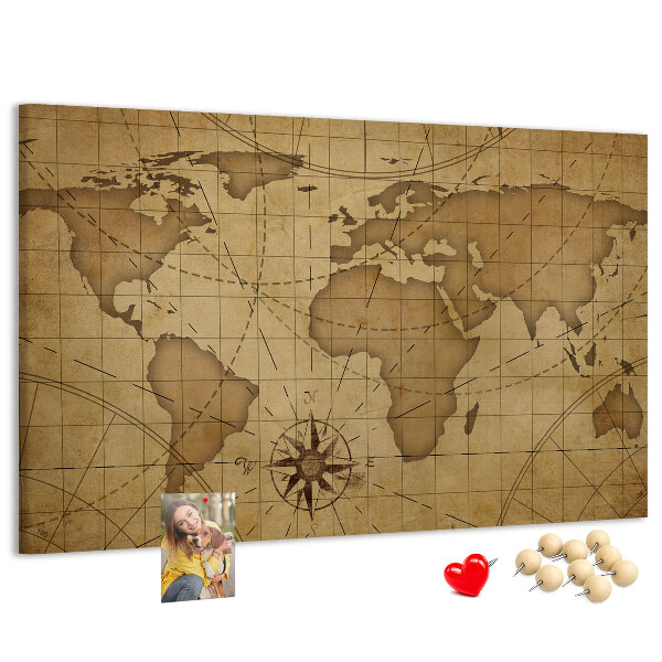 Cork memo board Vintage world map
