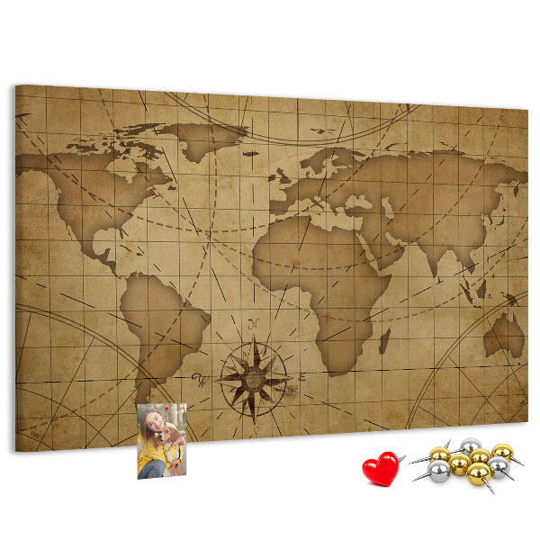 Cork memo board Vintage world map