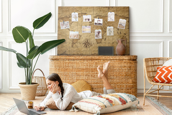 Cork memo board Vintage world map