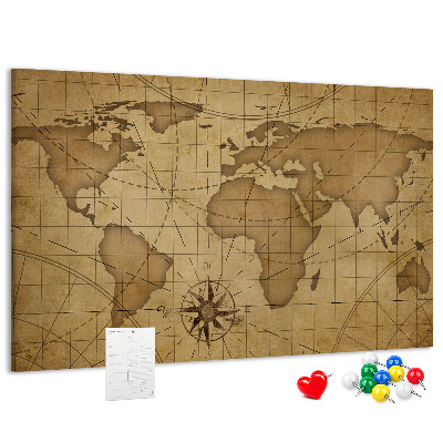 Cork memo board Vintage world map