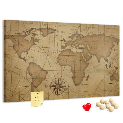 Cork memo board Vintage world map