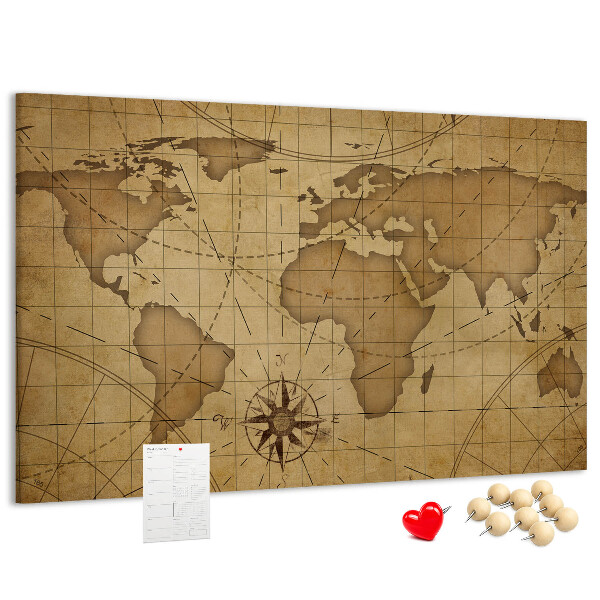 Cork memo board Vintage world map